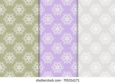 Floral colored seamless patterns. Set of abstract flower designs for fabrics and wallpapers. Vector illustration