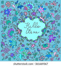Floral colorful background frame with empty space for text. Greeting card, invitation, wedding card
