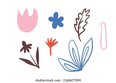 Floral colorful elements doodle set for kids  children  baby  Abstract cute hand drawn collection  floral vector illustration and blossom  leaves   doodles