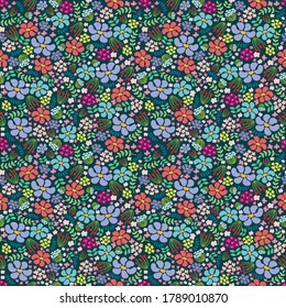 Floral colorful flowers and leaves seamless pattern vector illustration, small flower and leaves elements for wallpaper, stationary, fabric, textile, wrapping paper etc.