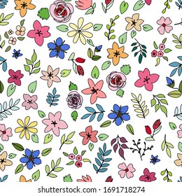 Floral colorful girly seamless repeat pattern