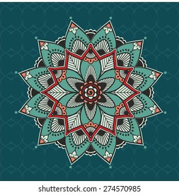 Floral colorful Indian mandala, for design or mendie