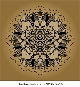 Floral colorful Indian mandala, round lace