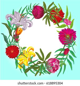 Floral colorful round frame vector card template