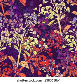 Floral Colorful Seamless Background with Branches. Vintage Vector Illustration 