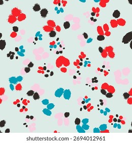 Blumig bunte nahtlose Muster mit abstrakten verschiedenen Blumen. Handgezeichnete trendige moderne Vektorgrafik. Quadratischer Hintergrund, Tapete, Design, Druck