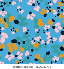 Patrón inconsútil colorido floral con diferentes flores abstractas. Dibujado a mano de Ilustración vectorial moderna de moda. Fondo cuadrado, Fondo de pantalla, diseño, impresión