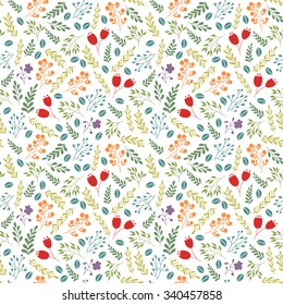 Floral colorful seamless pattern with garden flowers and plants. Perfect for fabric print