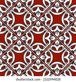 Floral colorful seamless pattern. Ornamental vector background. Tribal ethnic style patterned backdrop. Abstract flowers ornament. Geometric shapes, flowers, lines, rhombus. Black white red design.