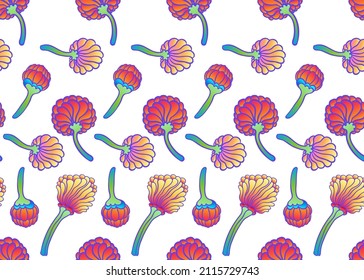 Floral colorful seamless pattern,  retro 60s, 70s hippie style background. Vintage psychedelic textile, fabric, wrapping, wallpaper. Vector repeating illustration. 
