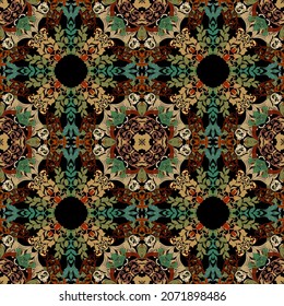 Motif floral coloré et harmonieux. Image vectorielle arrière-plan baroque ornemental. Répétez l'arrière-plan décoratif clair. Ornement motley boho fleuri avec mandalas ronds, fleurs vintage, feuilles, branches.