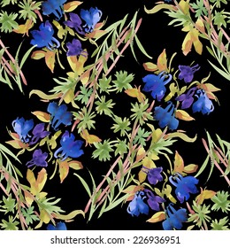 Floral colorful spring flowers seamless pattern on black background vector illustration