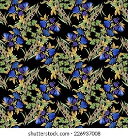 Floral colorful spring flowers seamless pattern on black background vector illustration