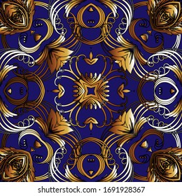 Vector floral colorido, patrón transparente. Fondo ornamental intrincado. Repita el fondo decorativo con patrones. Flores antiguas, hojas, remolinos, líneas, formas. Hermosos adornos. Diseño ordenado.