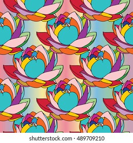 Floral colorful vector seamless pattern background wallpaper illustration with  vintage 3d flowers leaves and ornaments.