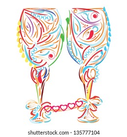 Floral colorful wedding glass pair on white background