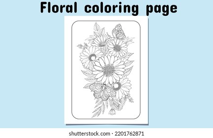 Floral coloring page for Adult and Child