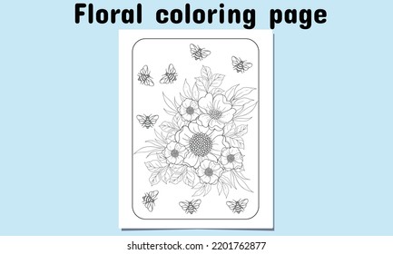 Floral coloring page for Adult and Child