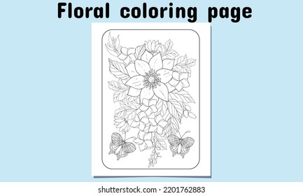 Floral coloring page for Adult and Child