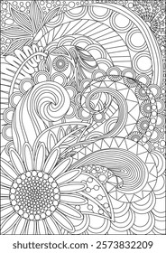 Floral coloring page for adult outline art vector