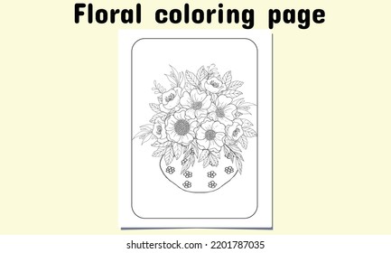 Floral coloring page for  both adult and child