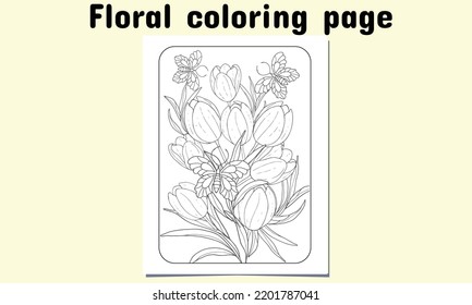 Floral coloring page for  both adult and child