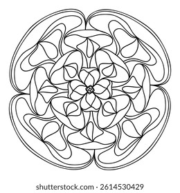 Floral coloring page mandala - hand drawn black and white vector illustration.
