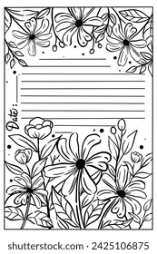 floral coloring page with note
