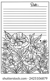 floral coloring page with note