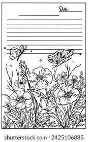 Blumenfarbseite mit Notiz
