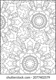 Floral coloring page. Floral pattern coloring. Abstract pattern. Mandala pattern. Coloring book for adult. Cooring page for kids.