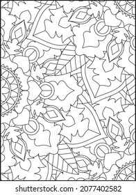 Floral coloring page. Floral pattern coloring. Abstract pattern. Mandala pattern. Coloring book for adult. Cooring page for kids.