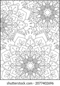 Blumenfarbseite. Blumenmuster-Färbung. Abstraktes Muster. Mandala-Muster. Farbbuch für Erwachsene. Cooring-Seite für Kinder.