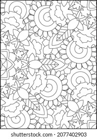 Floral coloring page. Floral pattern coloring. Abstract pattern. Mandala pattern. Coloring book for adult. Cooring page for kids.