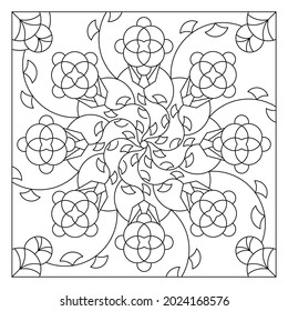 Floral coloring pages for adults. Coloring-#257. Composition of geometric floral and foliage pattern. EPS8 file.