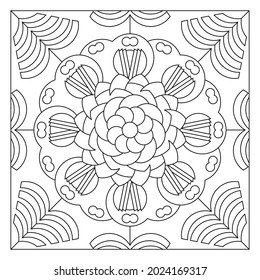 Floral coloring pages for adults. Coloring-#260. Composition of geometric floral and foliage pattern. EPS8 file.