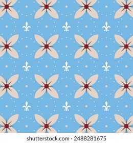 Padrão floral geométrico com fundo azul. Geometric floral pattern with blue background.