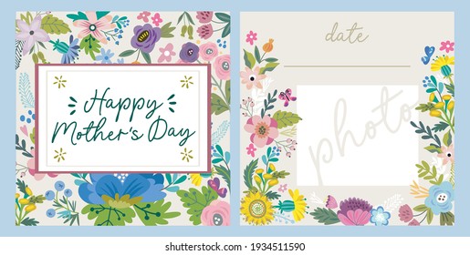 Floral combo  of illustrations "Happy mother's day" and "Than you". Bright illustrations, can be used as creating card, invitation card for wedding, birthday and other holidays.