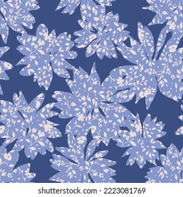 Floral complex background with daisies. Summer botanical seamless pattern with silhouettes of large blooming flowers. Flat style. Simple meadow flowers with motley texture. Fabric and textile design.