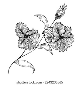 Composición floral, fondo floral con flores tiernas y ramas de brotes. Dibujo manual. Para decoración estilizada, invitaciones, tarjetas, carteles, volantes, para imprimir en tela y papel, para fondo
