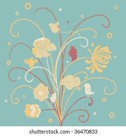Floral composition with birds