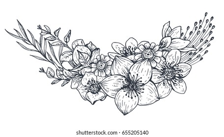 Floral Composition Bouquet Hand Drawn Flowers Stock Vector Royalty Free Shutterstock