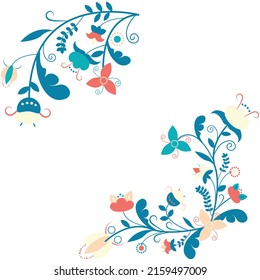 floral  composition with curly elements, leaves and flowers.  vintage background  template corner frame