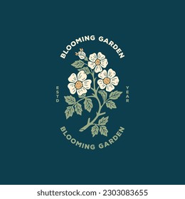 Floral composition with flowers and leaves. Design for logo; label, invitation, card, poster. Vector illustration.