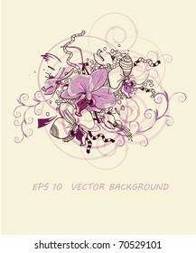 floral composition with gentle orchids and swirls