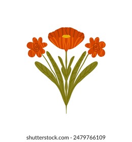 Floral composition isolated on white background. Retro flower. Vector flat hand drawn illustration.