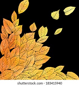 floral composition with leaves painted by watercolor, vector illustration