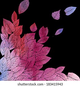 floral composition with leaves painted by watercolor, vector illustration
