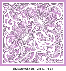Floral composition with orchids. Template for laser cutting from any materials. For design of wedding invitations, envelopes, decorative panels, stencils, etc. Vector