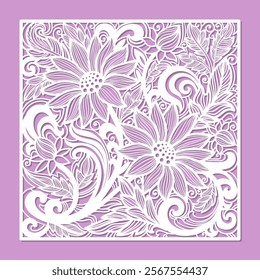 Floral composition with orchids. Template for laser cutting from any materials. For design of wedding invitations, envelopes, decorative panels, stencils, etc. Vector